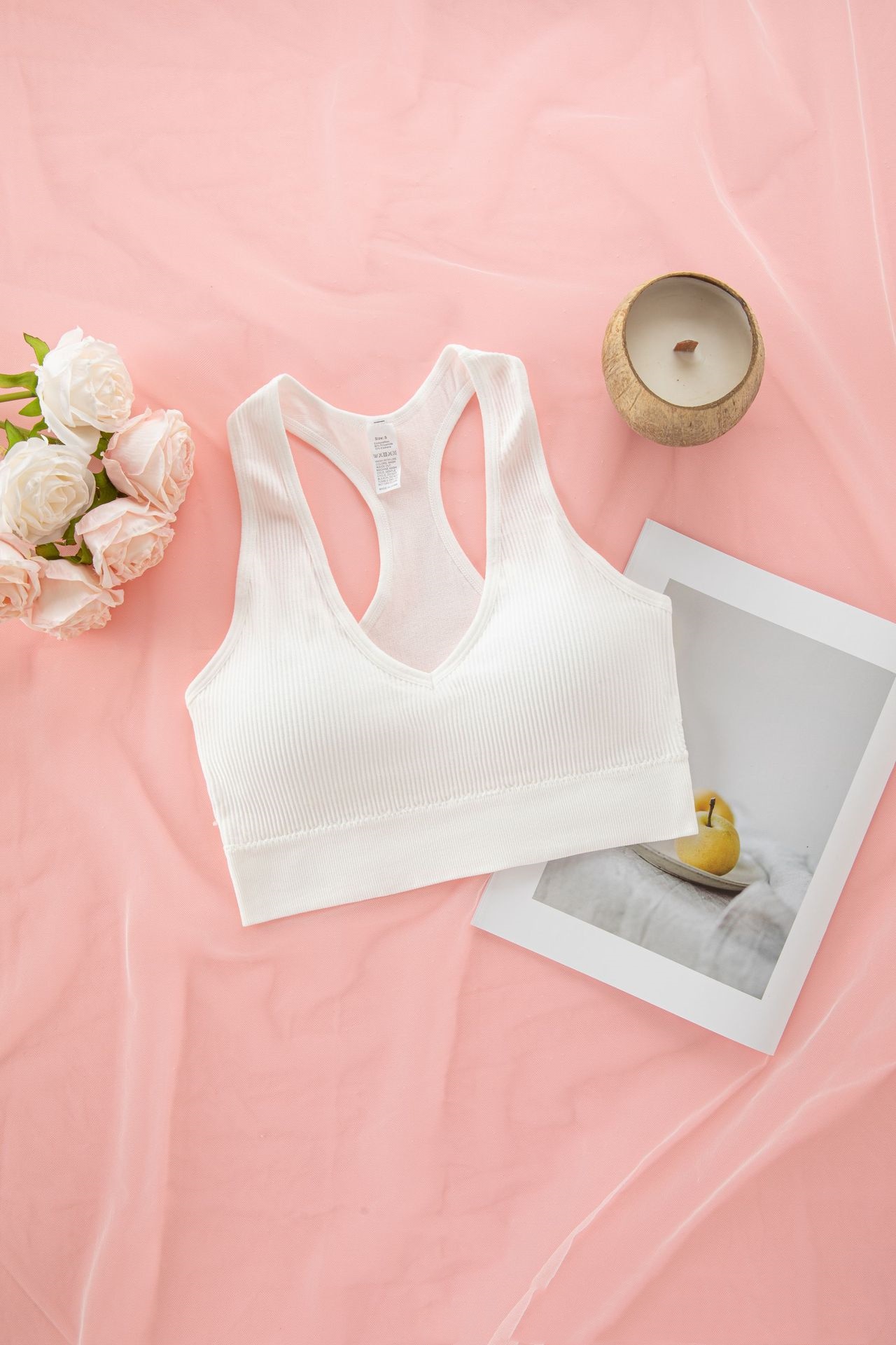 Womens U Back Sports Bra Scoop Neck Padded Low Impact Yoga Bra